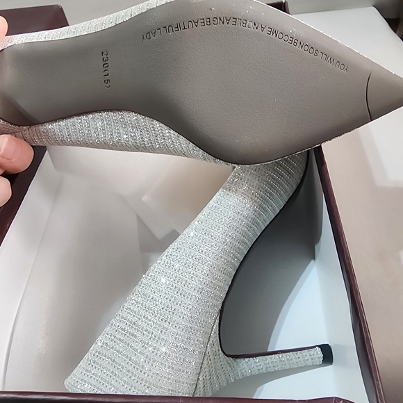 New Big Tree Silver Rhinestone Sequin High Heels - Picture 5 of 7